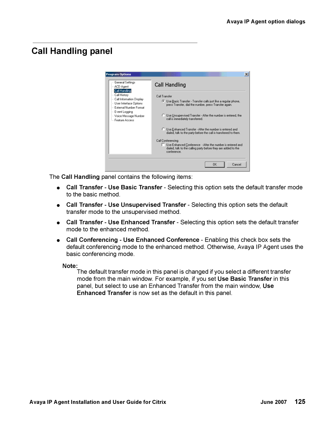 Avaya 7 manual Call Handling panel 