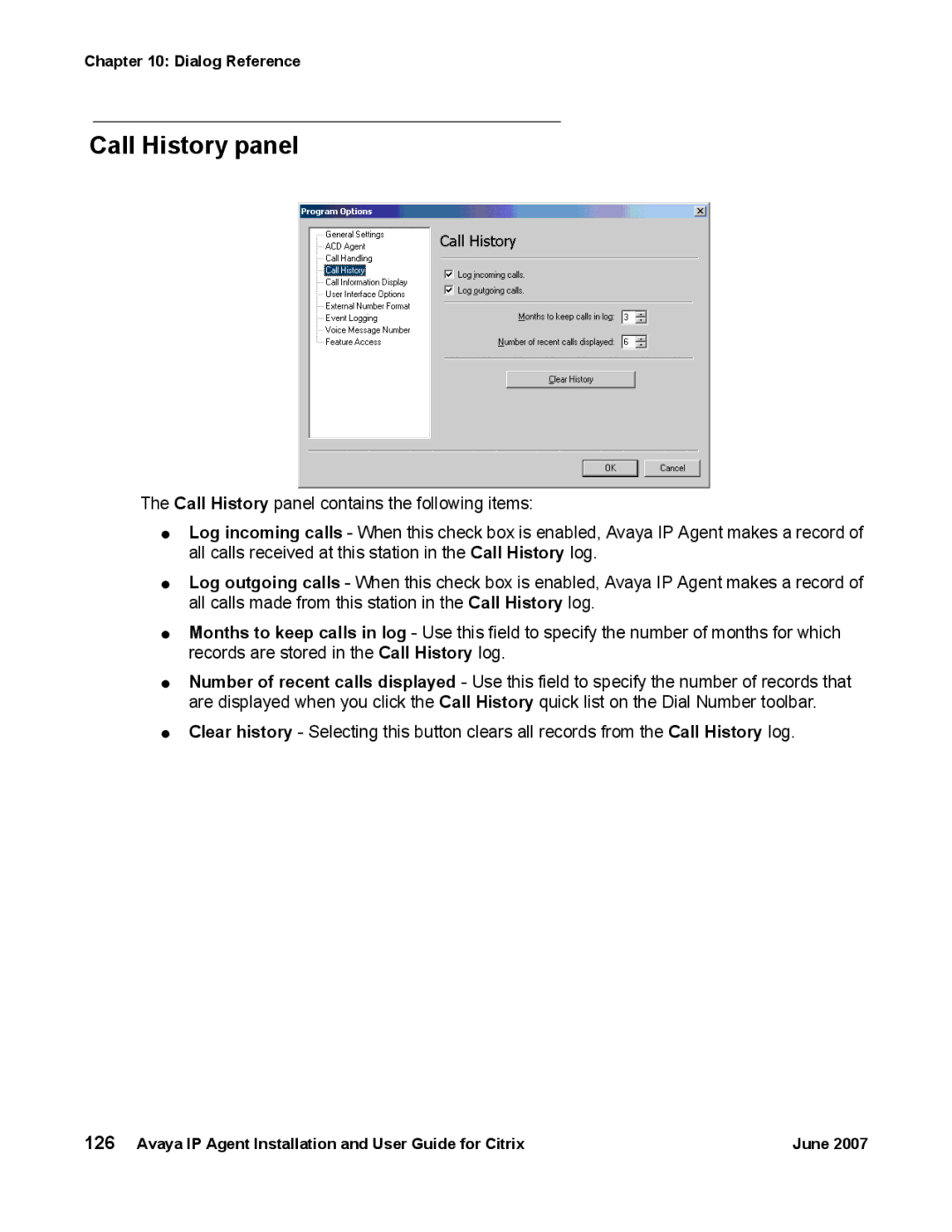 Avaya 7 manual Call History panel 