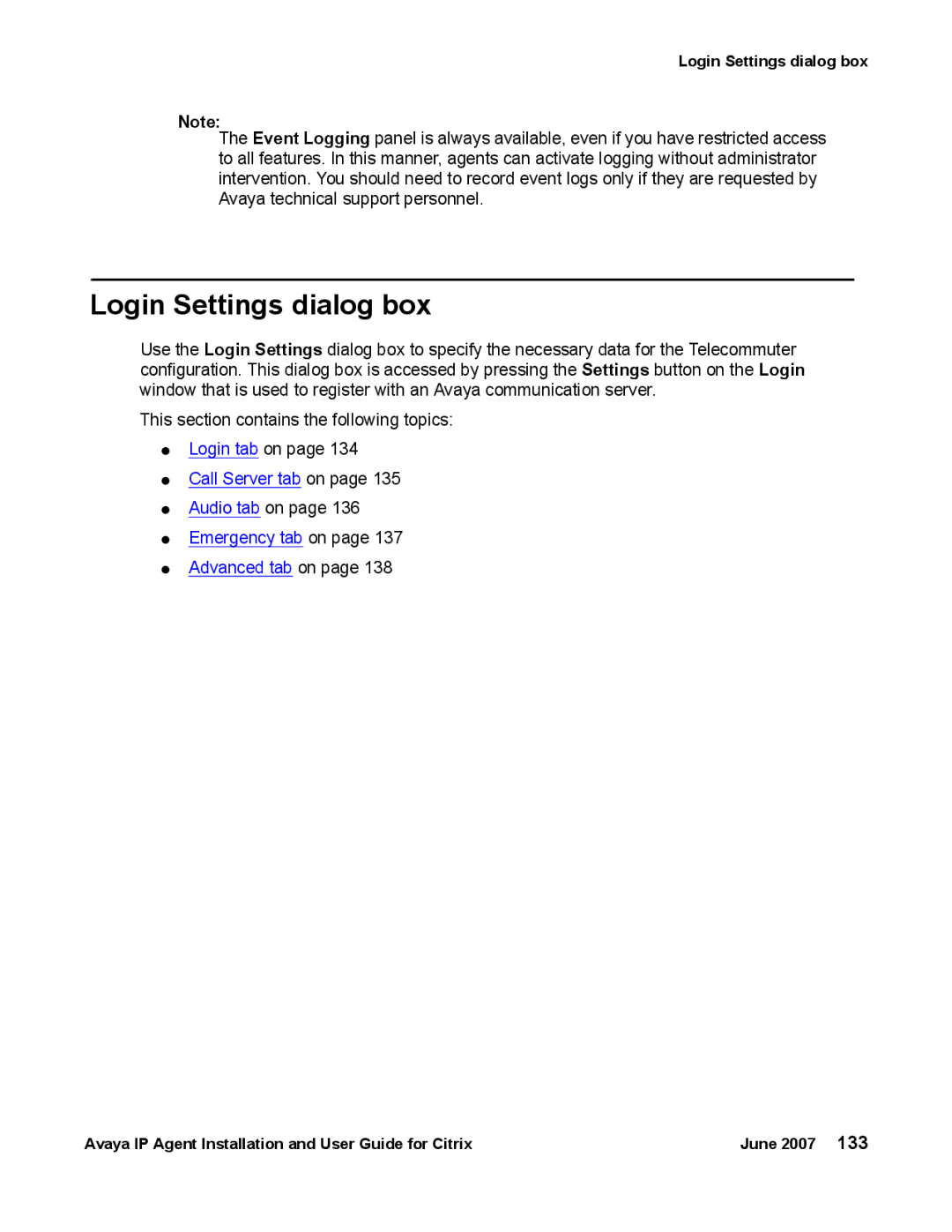 Avaya 7 manual Login Settings dialog box 