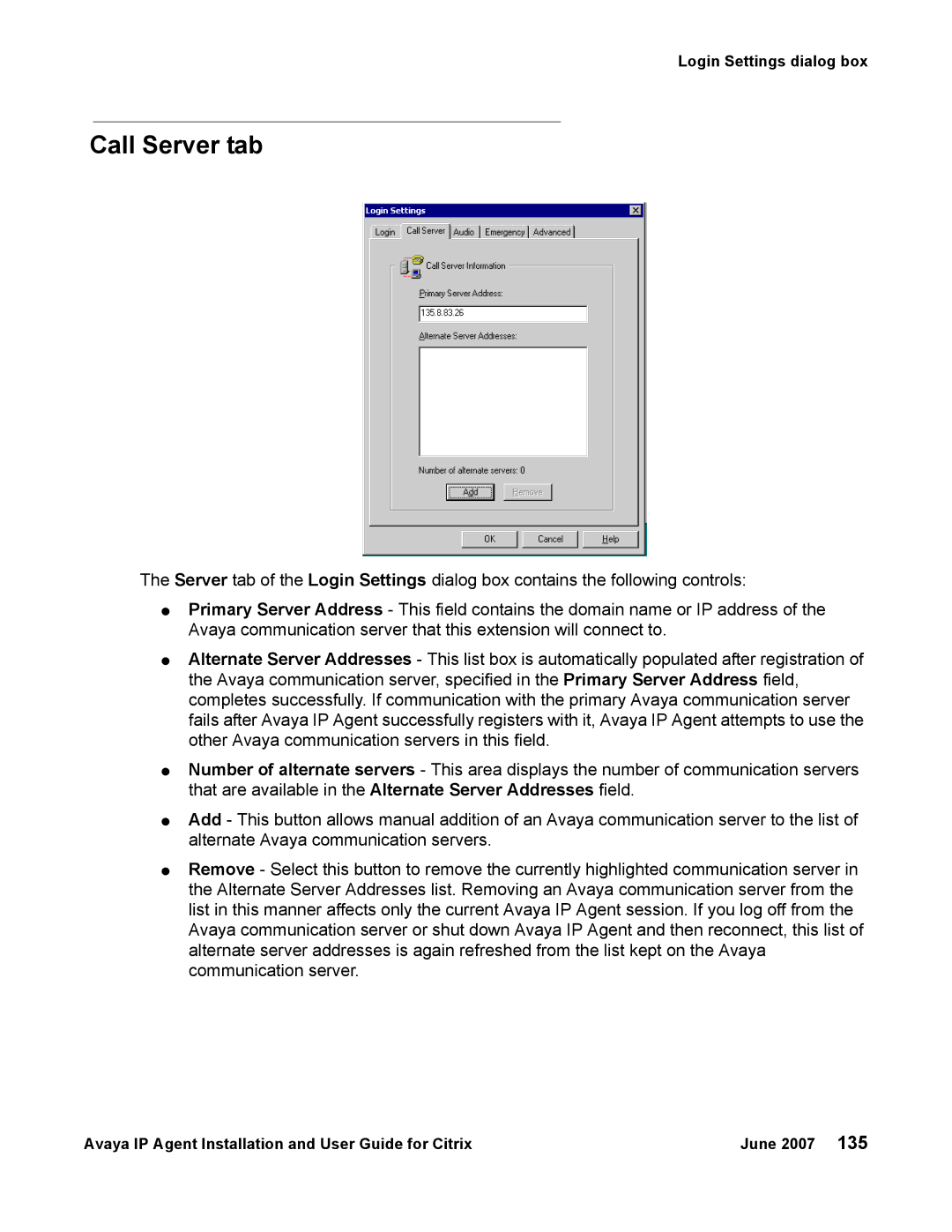 Avaya 7 manual Call Server tab 