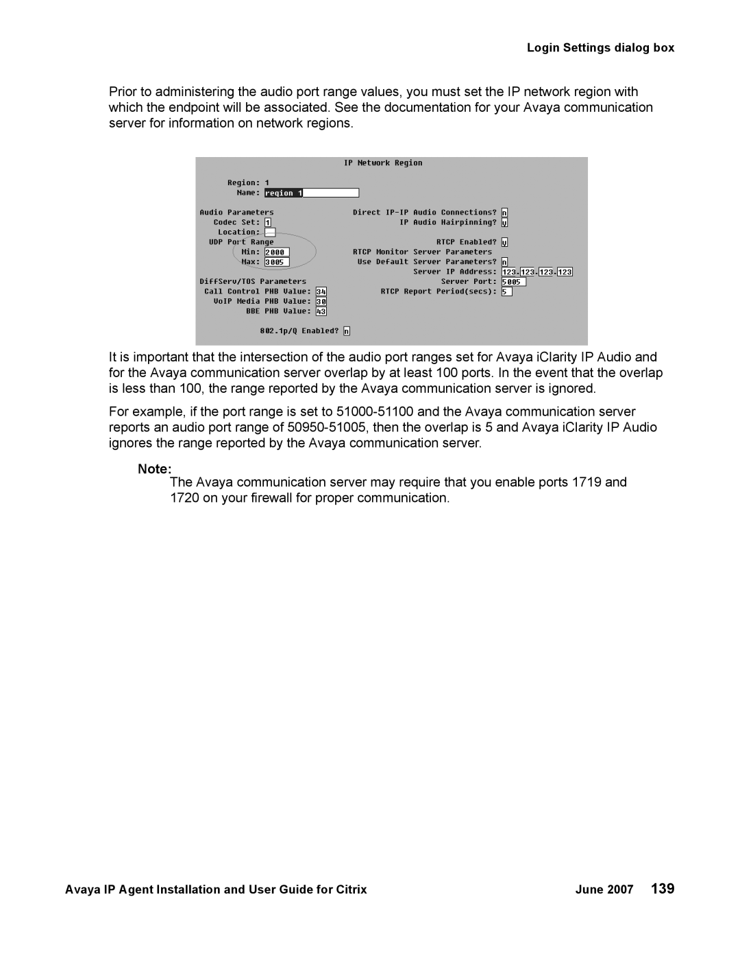 Avaya 7 manual Login Settings dialog box 