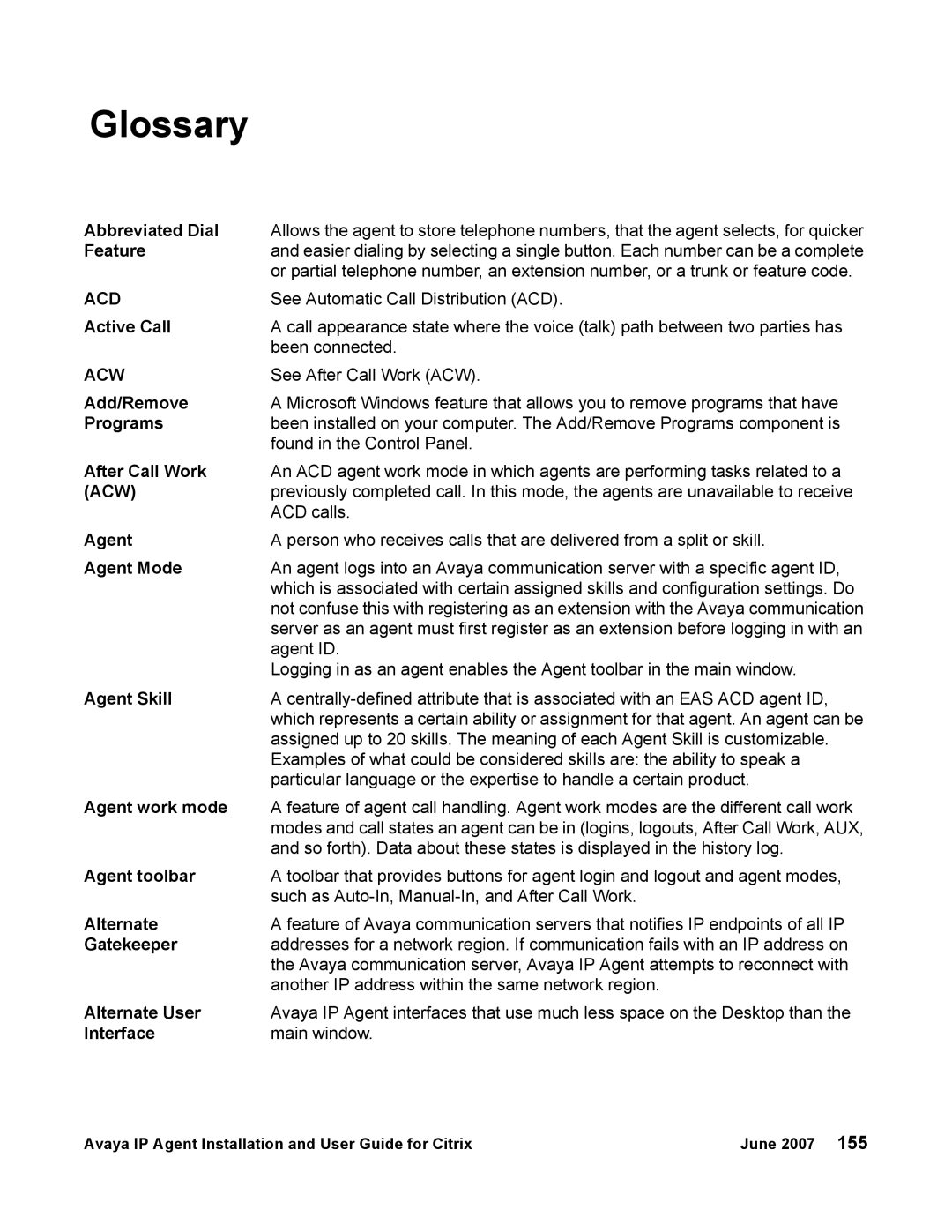 Avaya 7 manual Glossary 