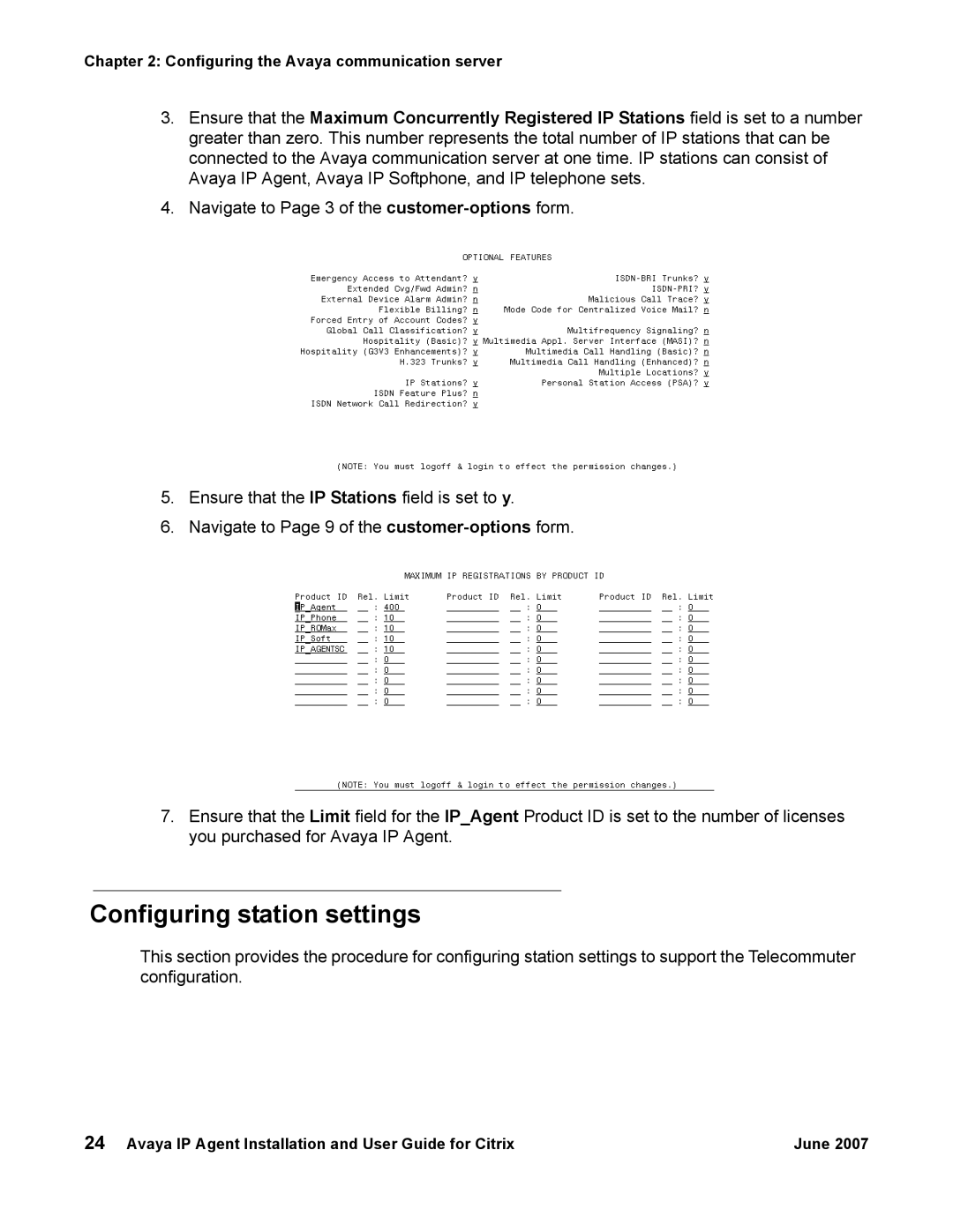 Avaya 7 manual Configuring station settings 