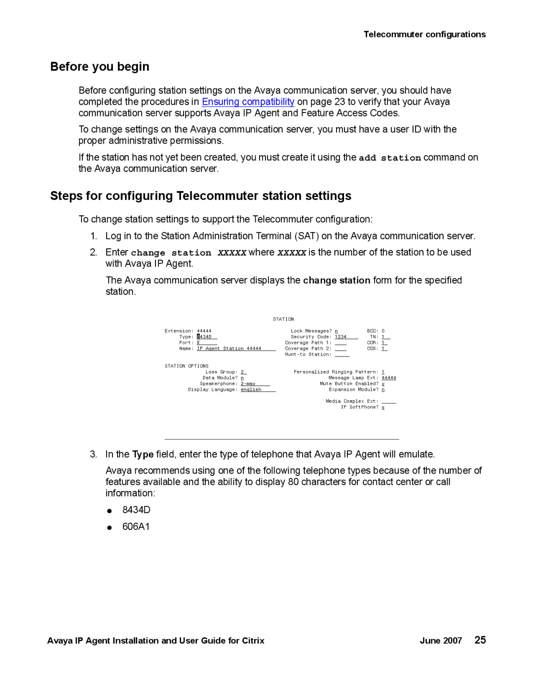 Avaya 7 manual Steps for configuring Telecommuter station settings 