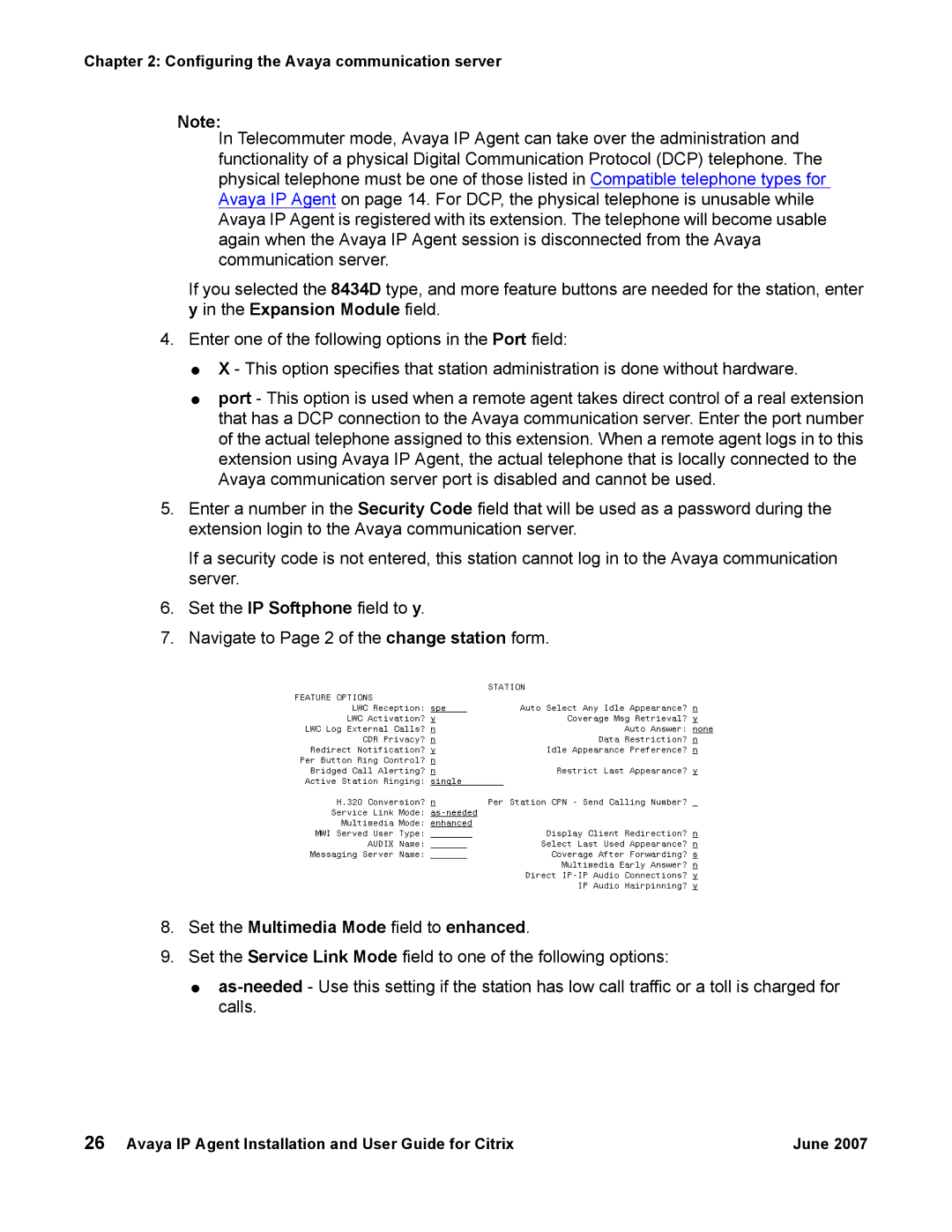 Avaya 7 manual Set the Multimedia Mode field to enhanced 