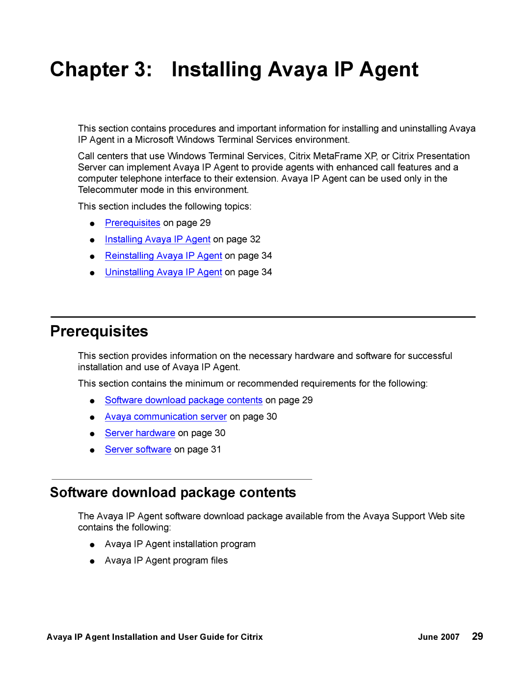 Avaya 7 manual Installing Avaya IP Agent, Prerequisites, Software download package contents 