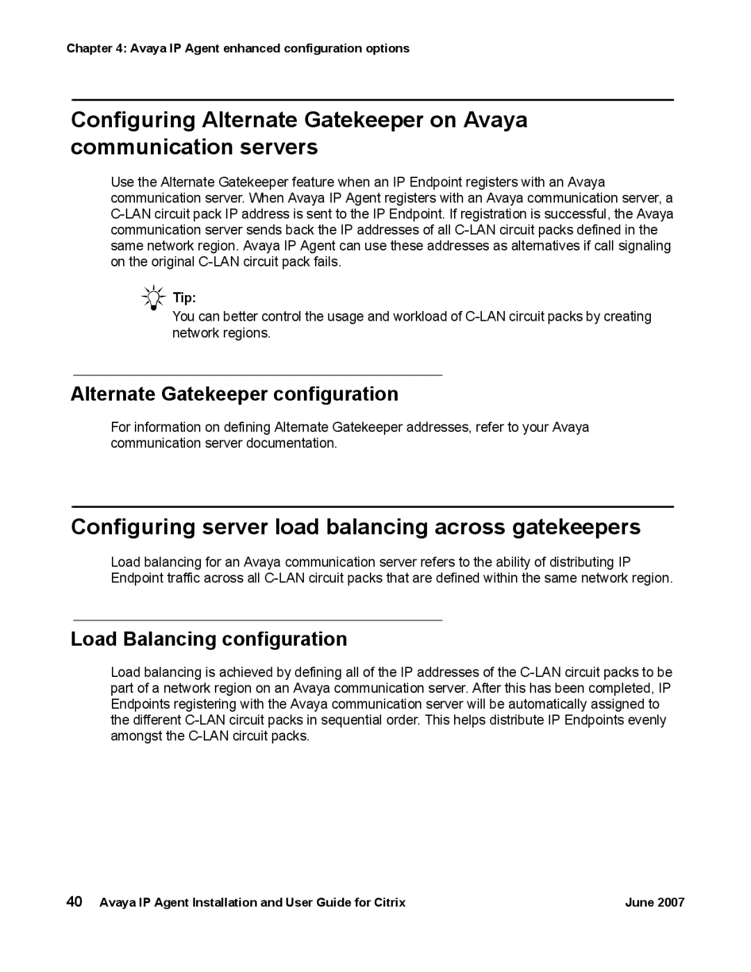 Avaya 7 manual Configuring server load balancing across gatekeepers, Alternate Gatekeeper configuration, Tip 