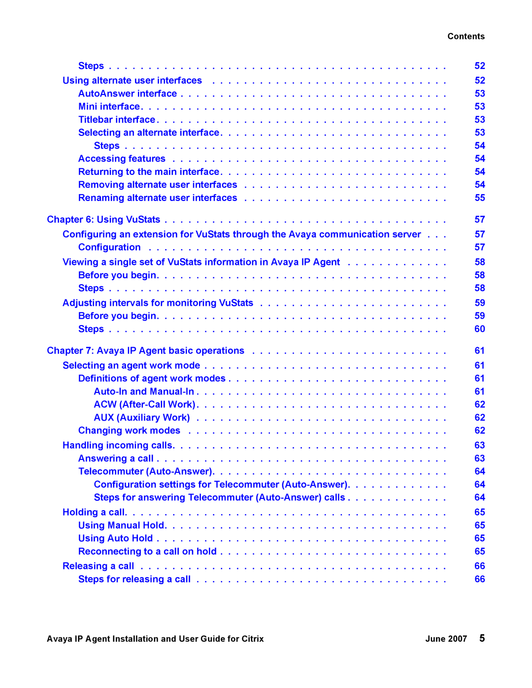 Avaya 7 manual Contents 