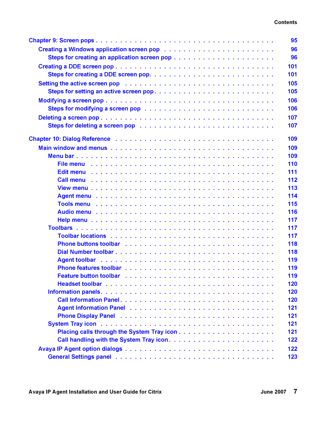 Avaya 7 manual Contents 