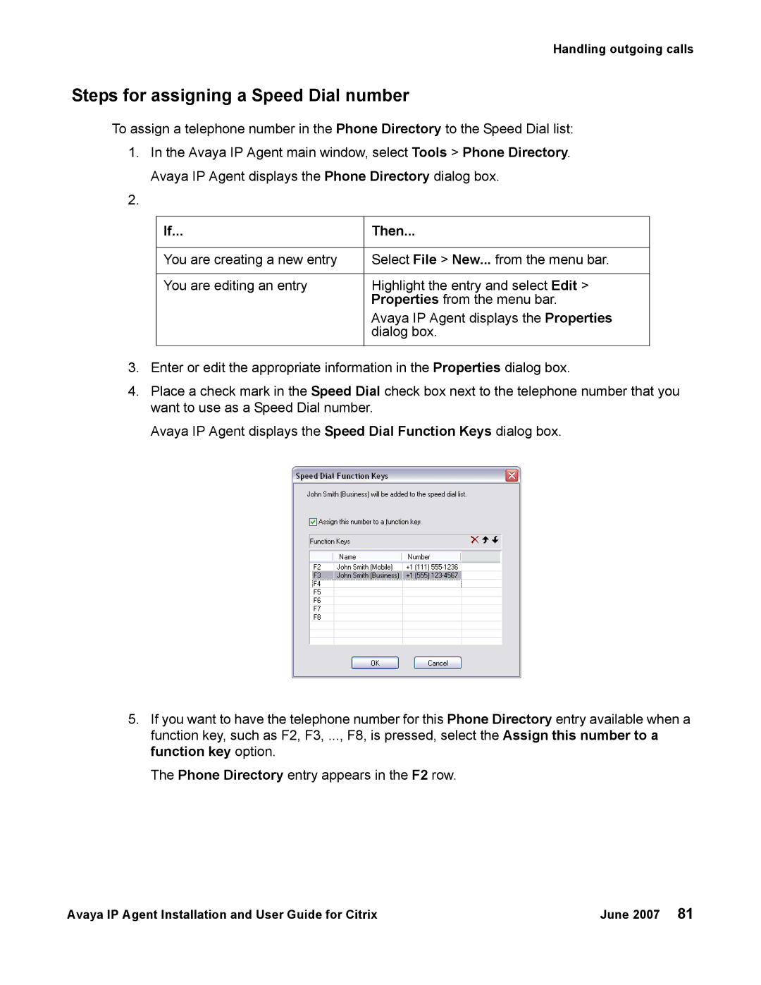 Avaya 7 manual Steps for assigning a Speed Dial number, Then 