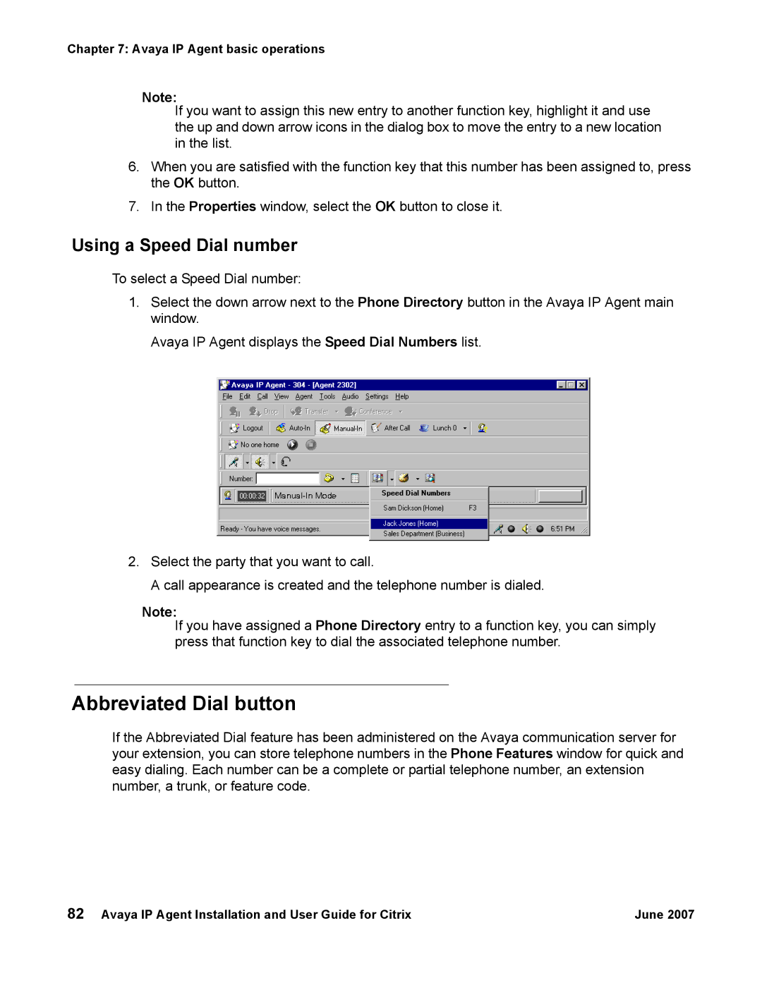 Avaya 7 manual Abbreviated Dial button, Using a Speed Dial number 