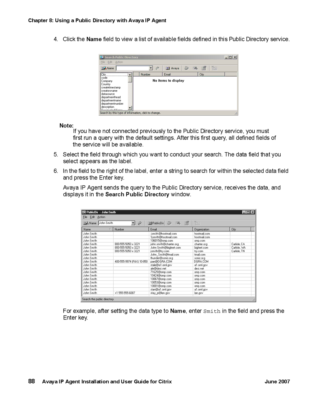 Avaya 7 manual Using a Public Directory with Avaya IP Agent 