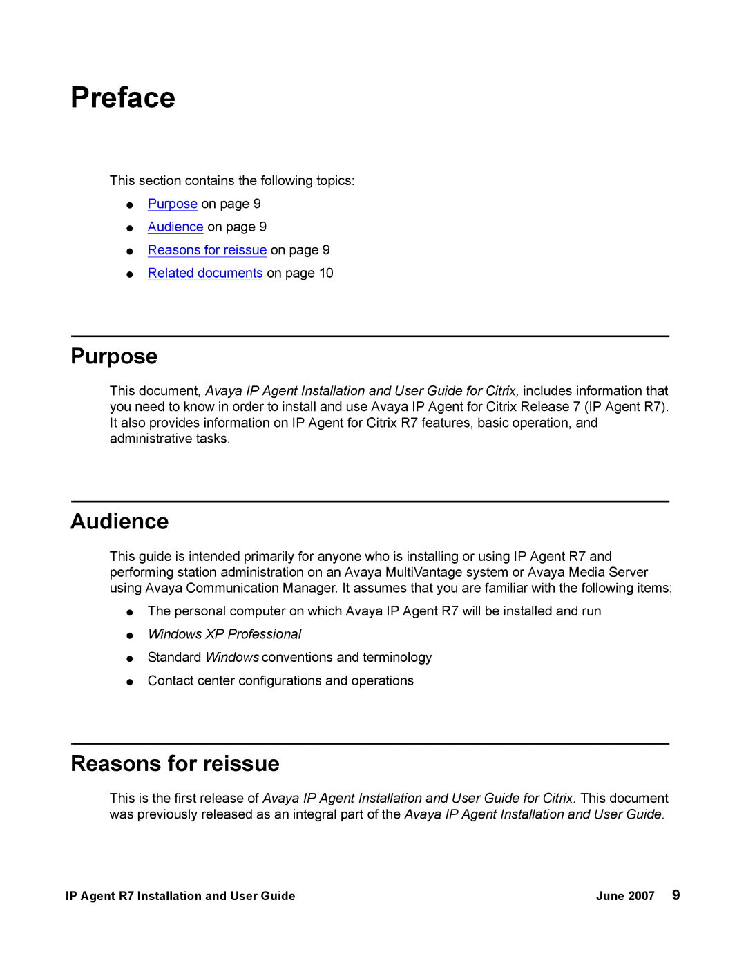 Avaya 7 manual Preface, Purpose, Audience, Reasons for reissue 