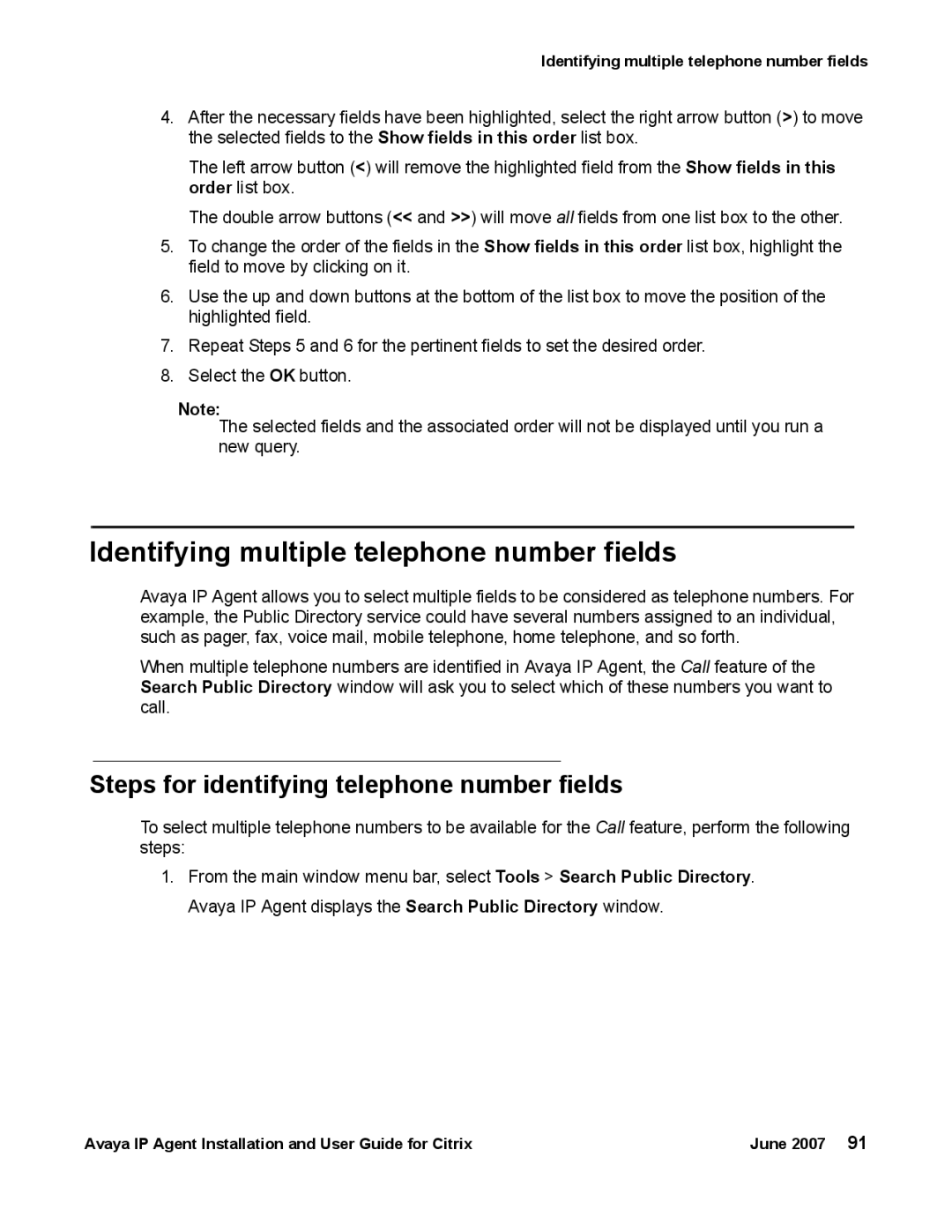 Avaya 7 manual Identifying multiple telephone number fields, Steps for identifying telephone number fields 