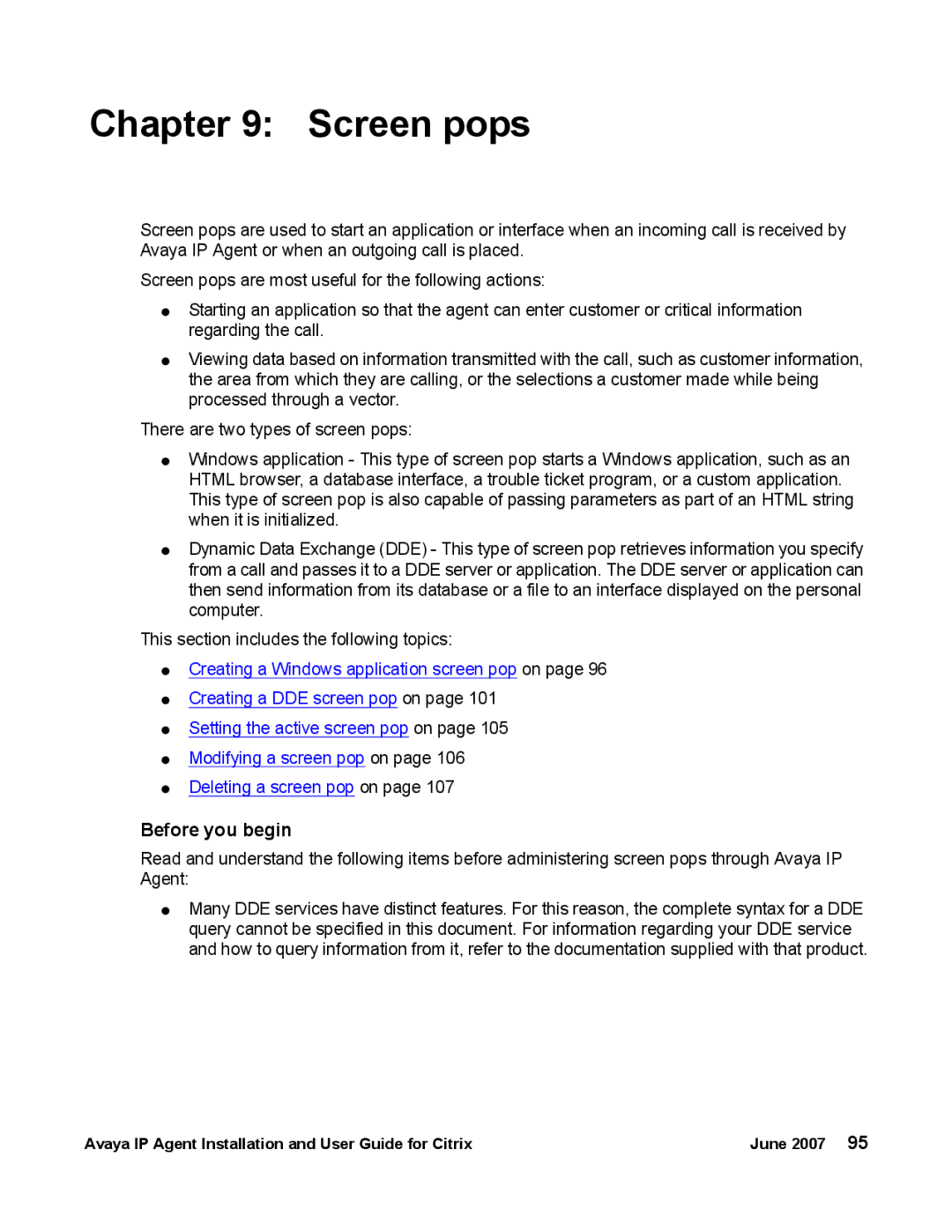 Avaya 7 manual Screen pops, Before you begin 