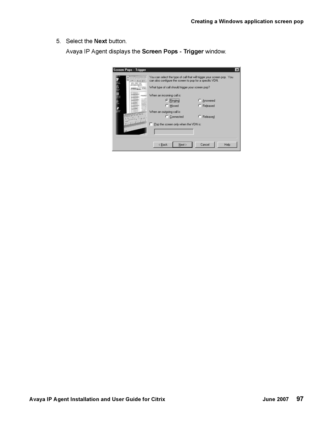 Avaya 7 manual Creating a Windows application screen pop 