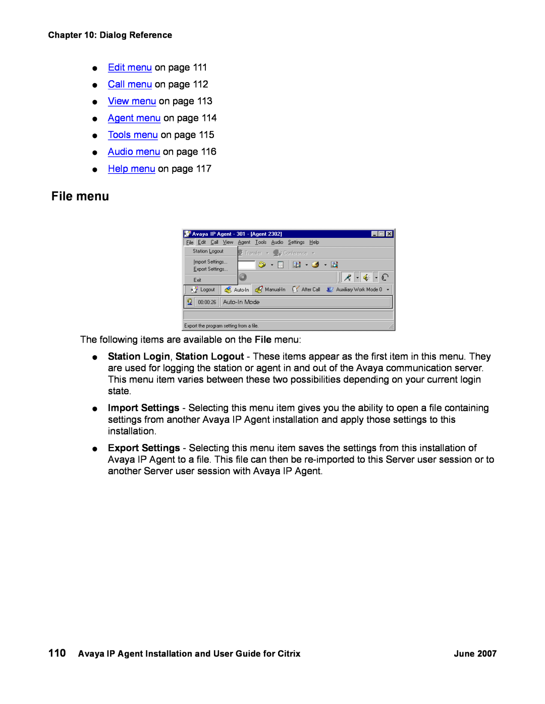 Avaya 7 manual File menu 