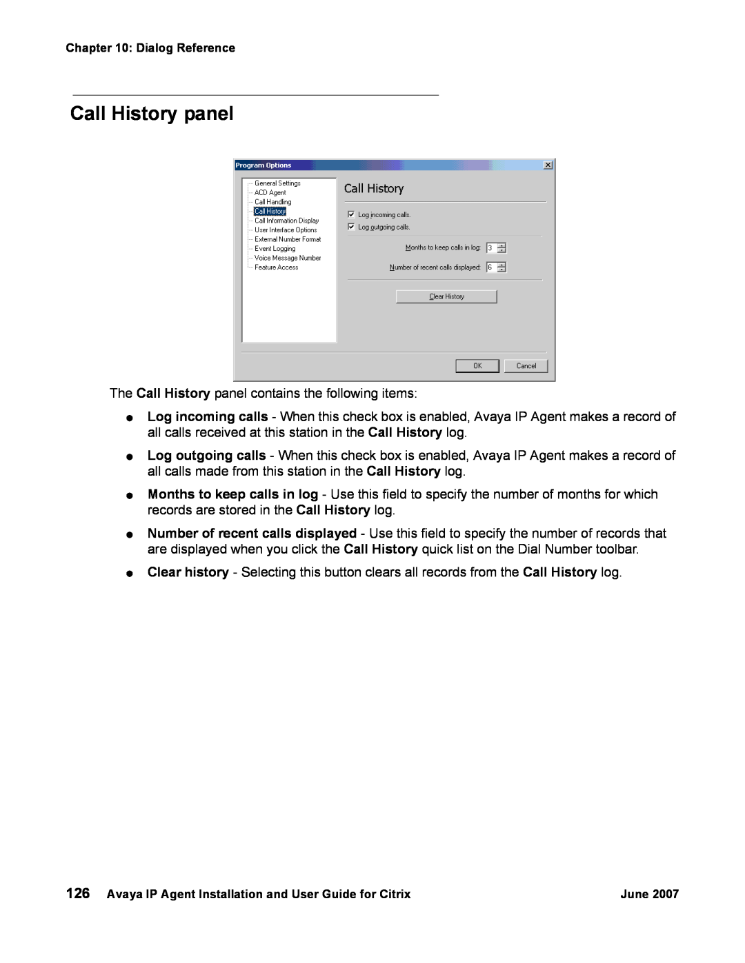 Avaya 7 manual Call History panel 