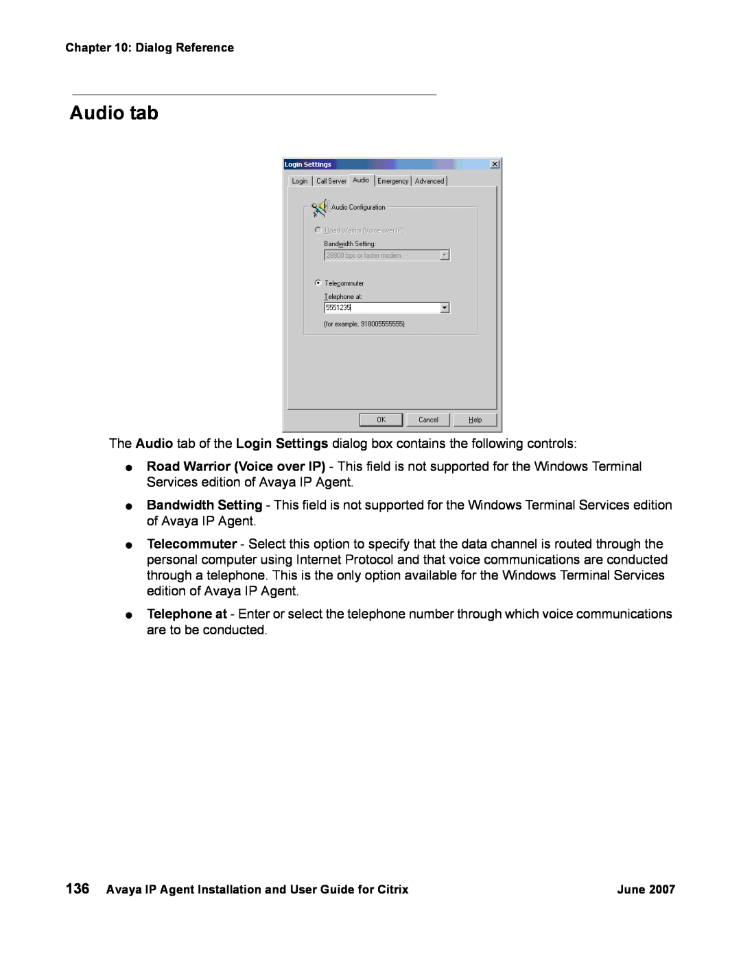 Avaya 7 manual Audio tab 