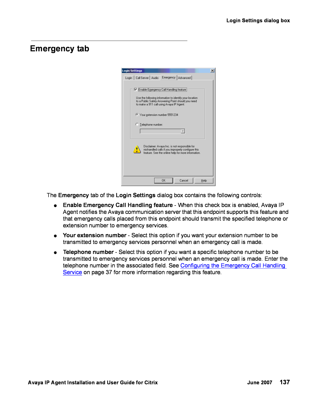 Avaya 7 manual Emergency tab 