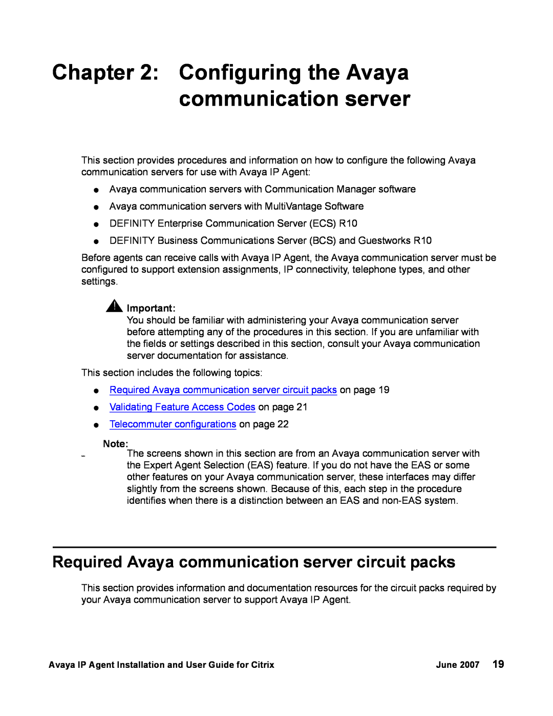 Avaya 7 manual Configuring the Avaya communication server, Required Avaya communication server circuit packs 