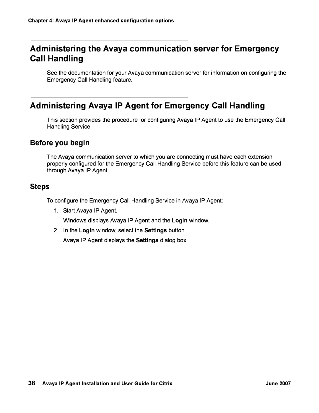Avaya 7 manual Administering Avaya IP Agent for Emergency Call Handling, Steps, Before you begin 
