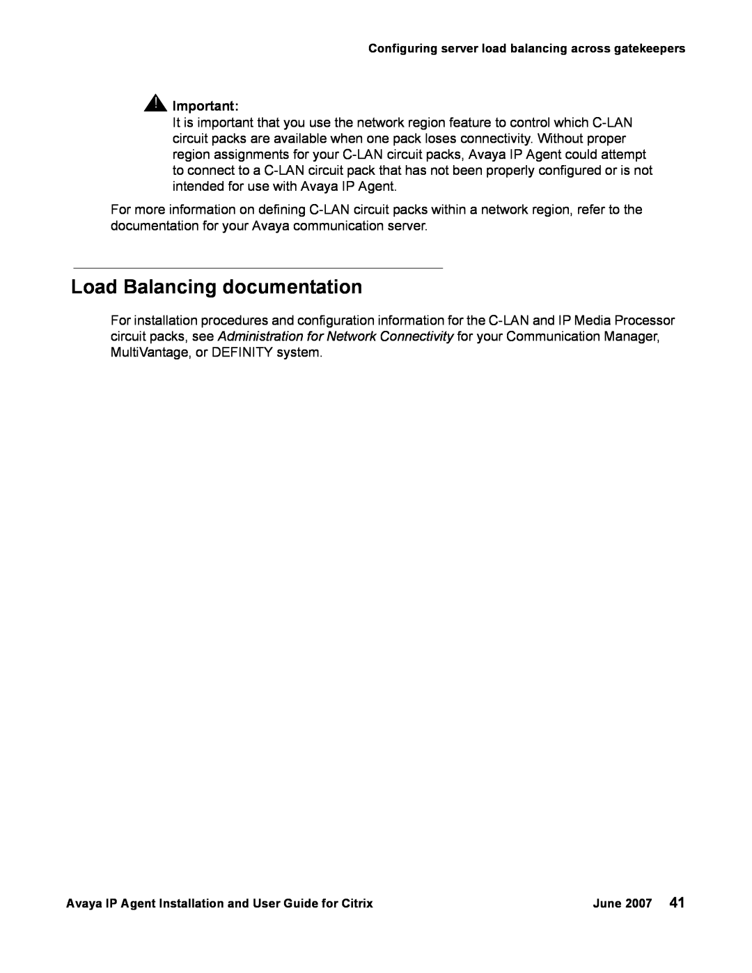Avaya manual Load Balancing documentation, Configuring server load balancing across gatekeepers, June 2007 