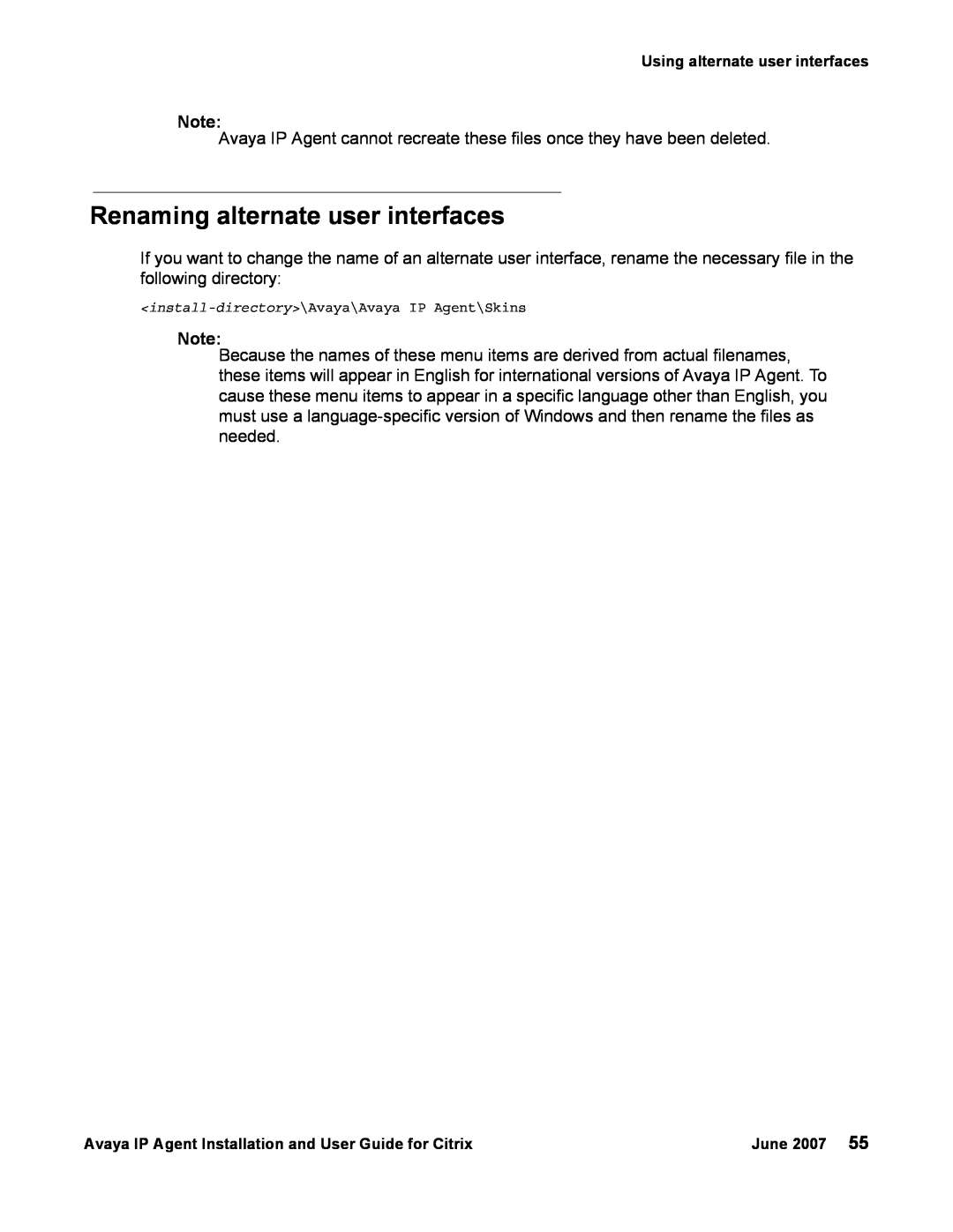 Avaya 7 manual Renaming alternate user interfaces 