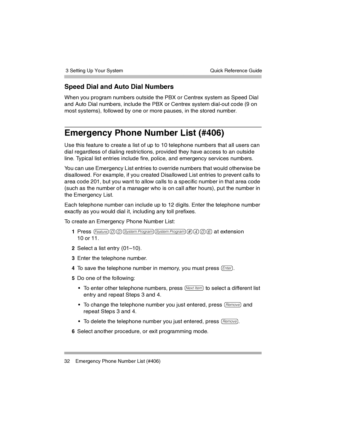 Avaya 700217243 manual Emergency Phone Number List #406, Speed Dial and Auto Dial Numbers 