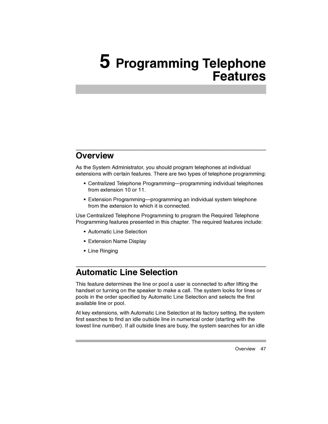 Avaya 700217243 manual Programming Telephone Features, Automatic Line Selection 