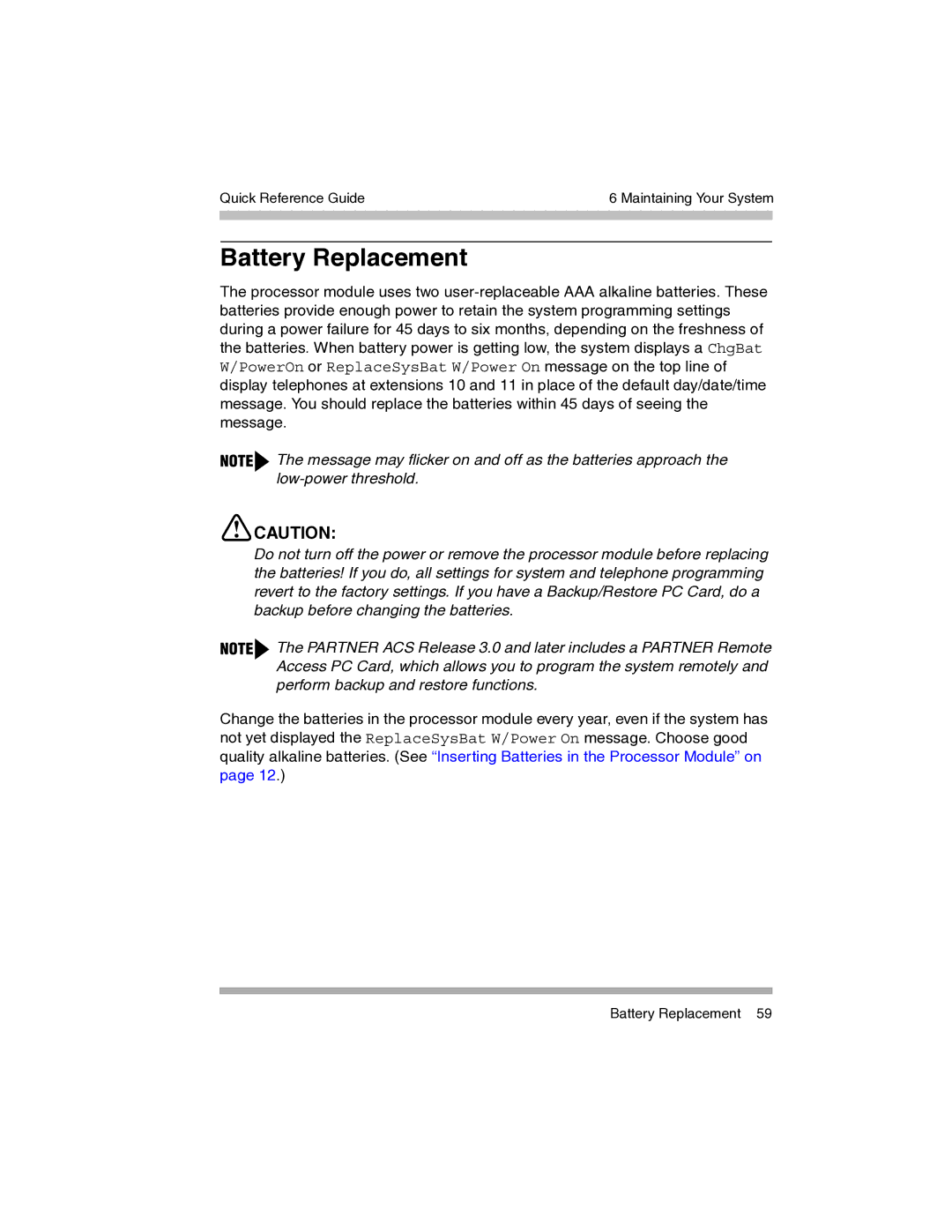 Avaya 700217243 manual Battery Replacement 