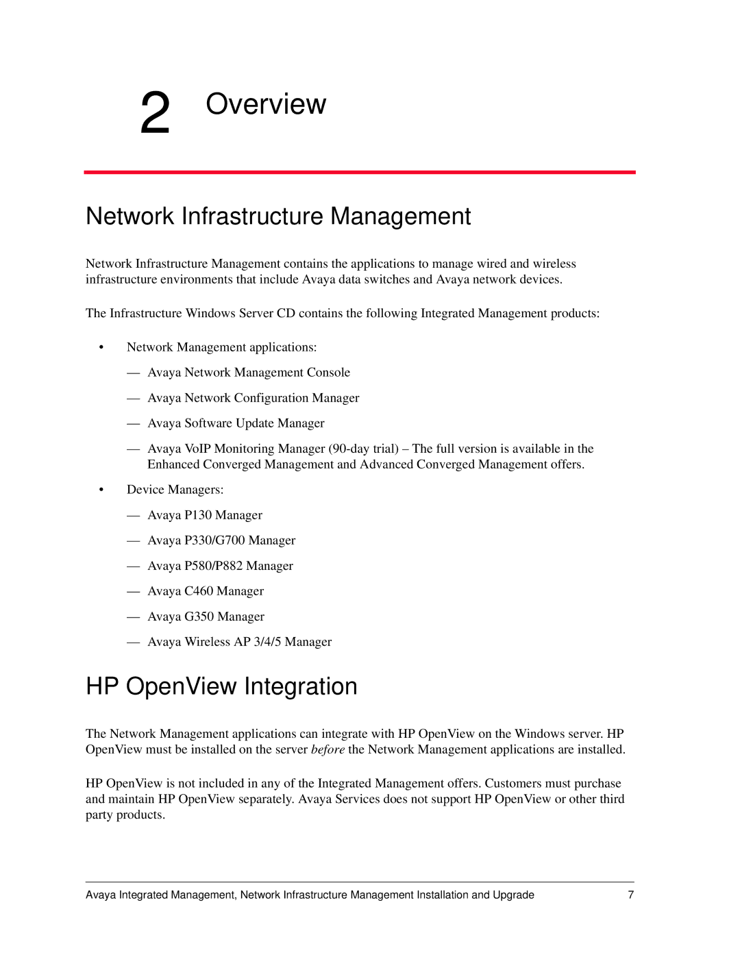 Avaya 555-233-167, 700287337 manual Network Infrastructure Management, HP OpenView Integration 