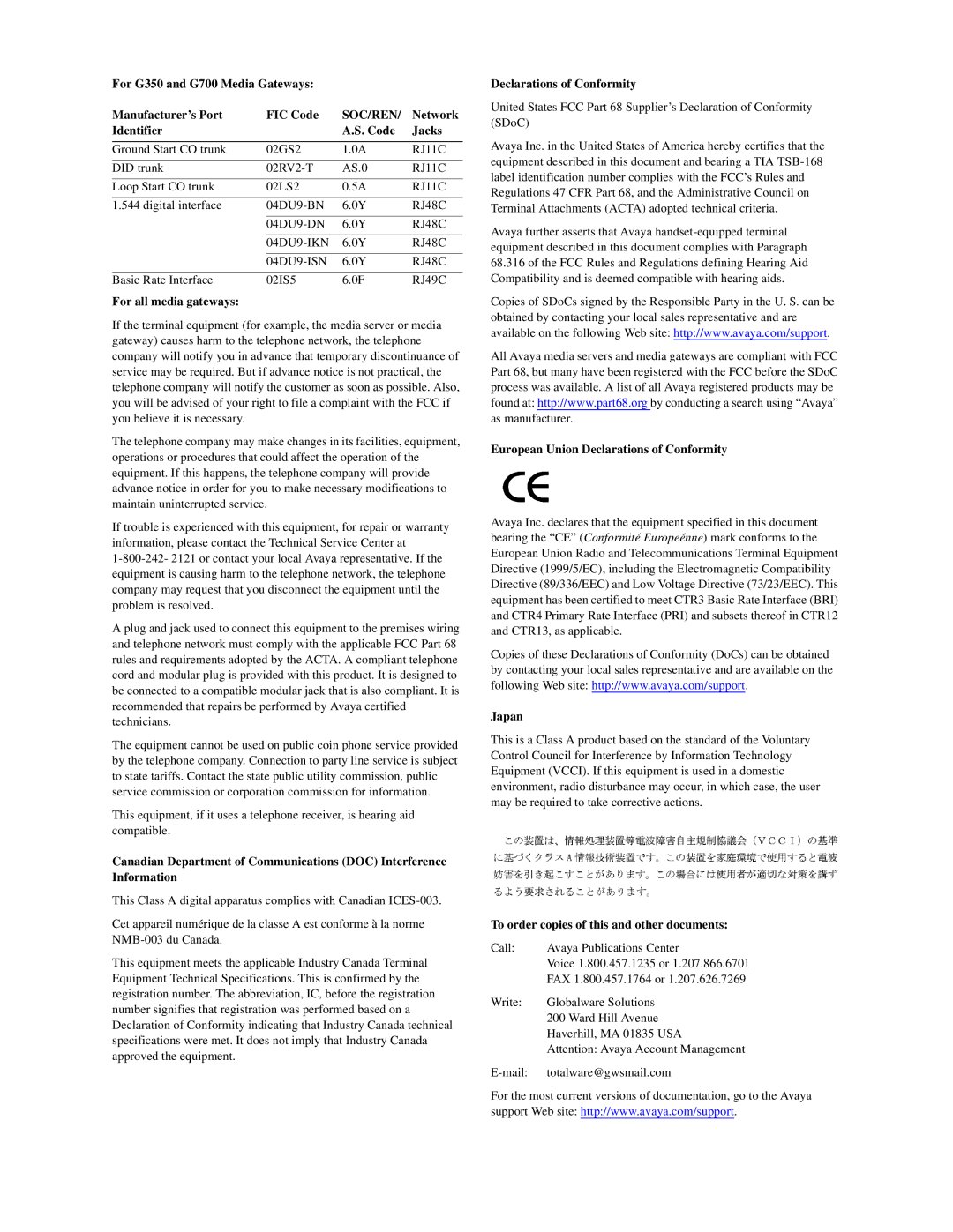 Avaya 700287337, 555-233-167 manual Declarations of Conformity 