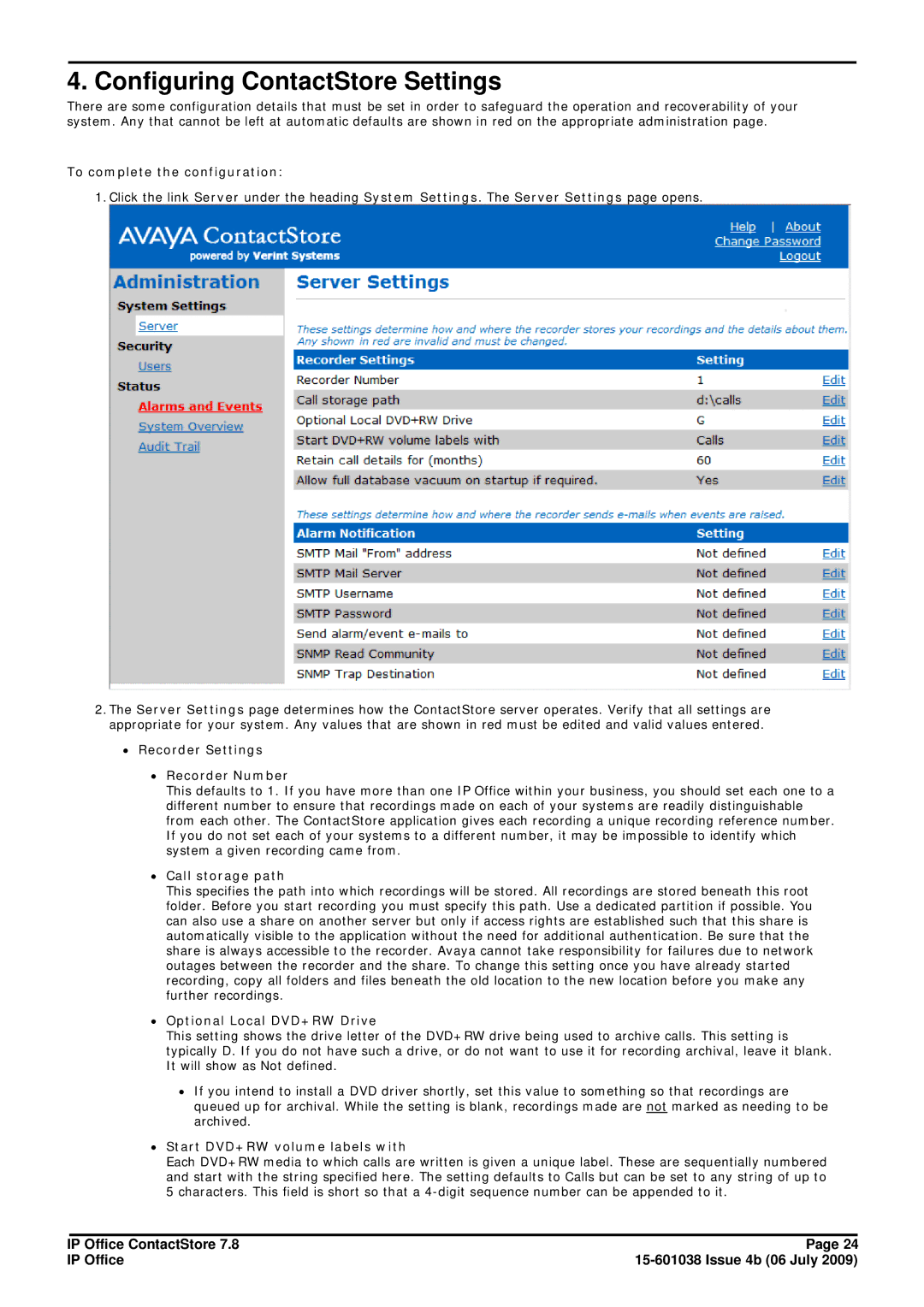 Avaya 7.8 manual Configuring ContactStore Settings 