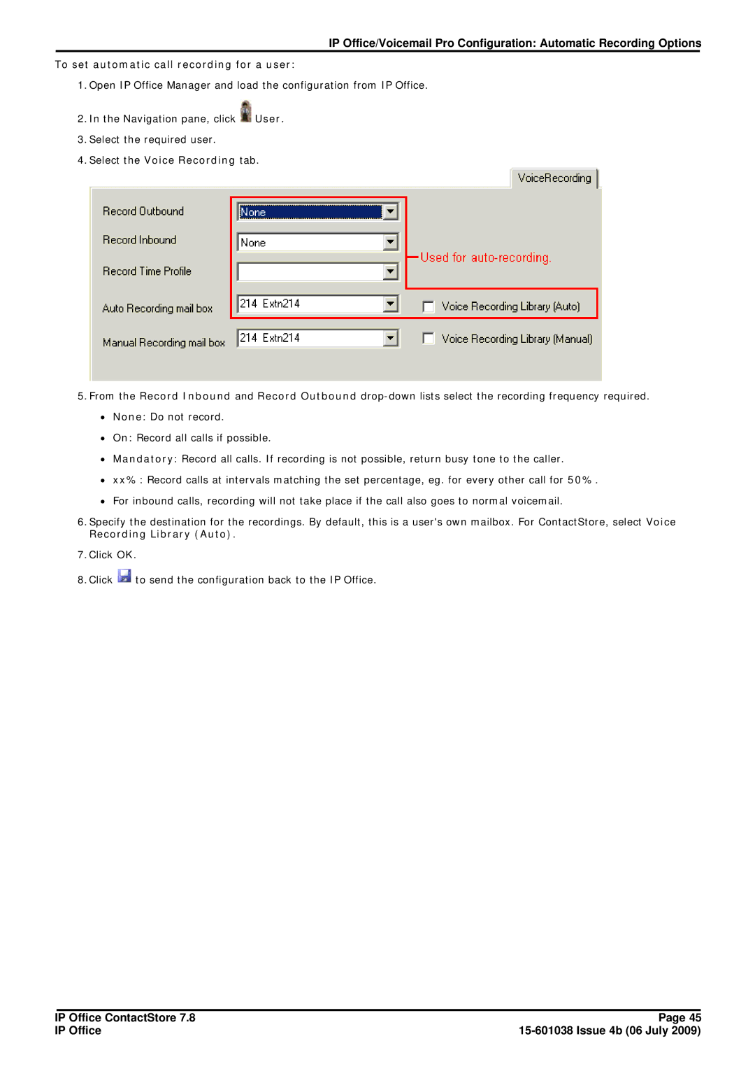 Avaya 7.8 manual To set automatic call recording for a user 