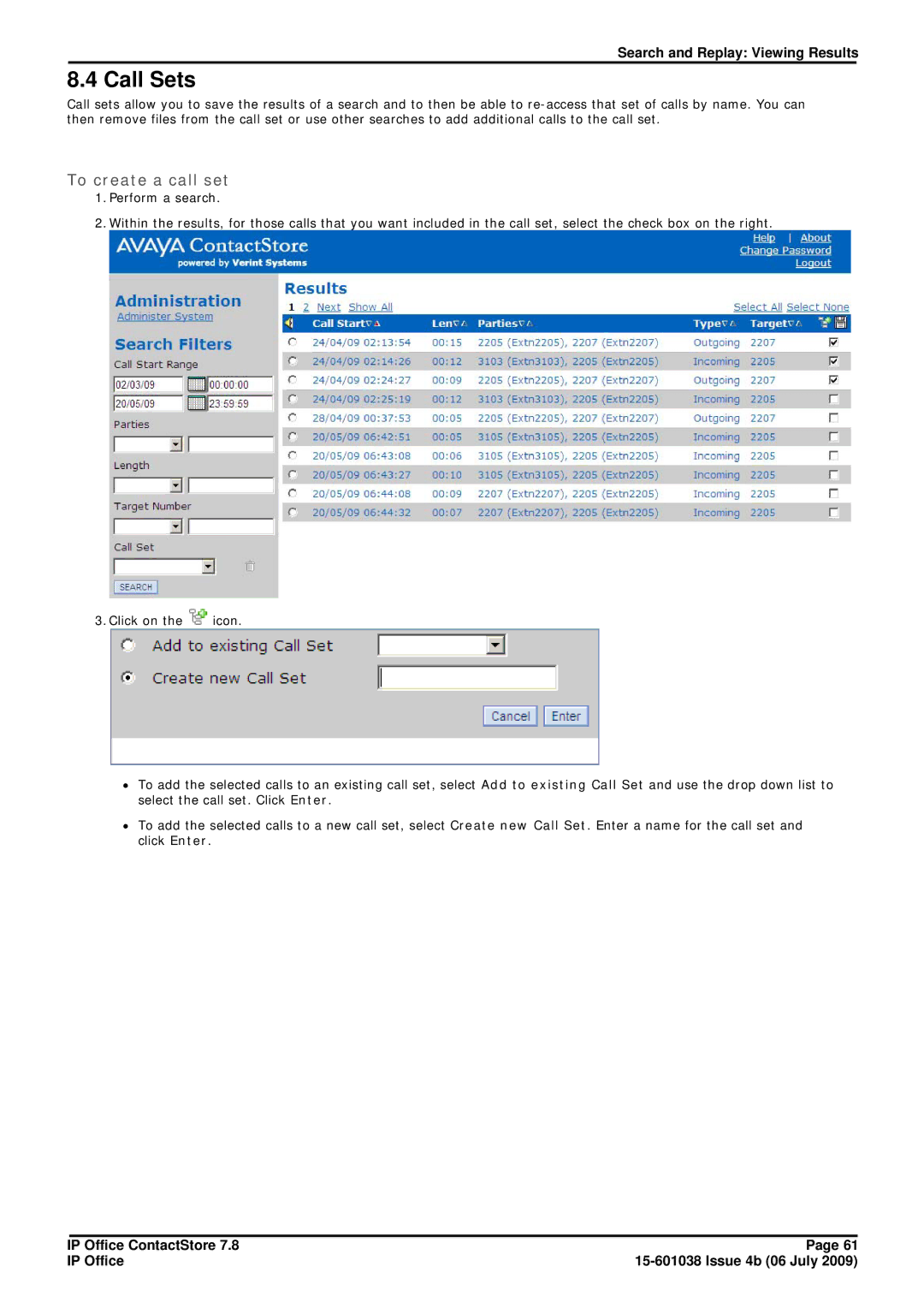 Avaya 7.8 manual Call Sets, To create a call set 