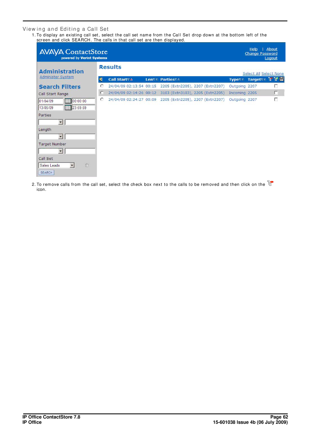 Avaya 7.8 manual Viewing and Editing a Call Set 