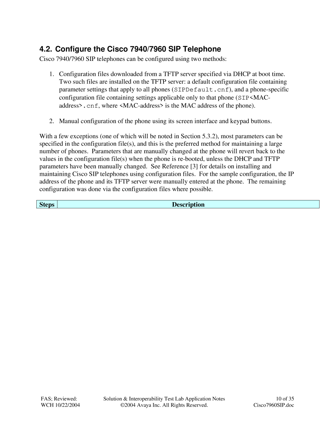 Avaya manual Configure the Cisco 7940/7960 SIP Telephone 