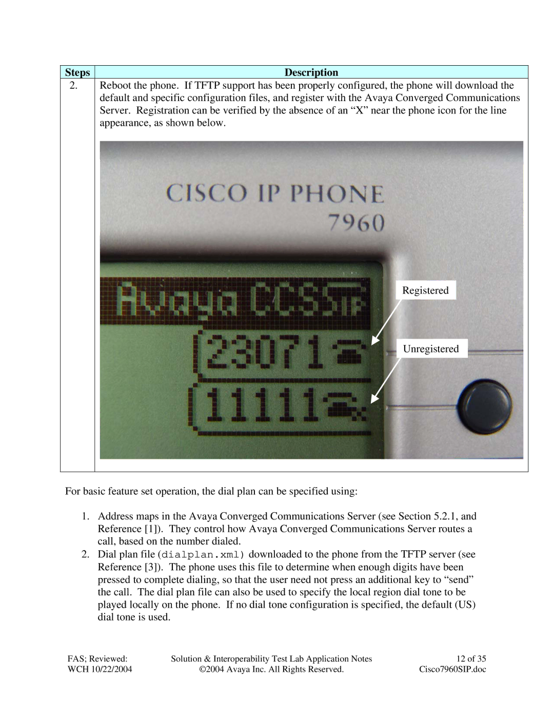 Avaya 7960, 7940 manual Steps Description 