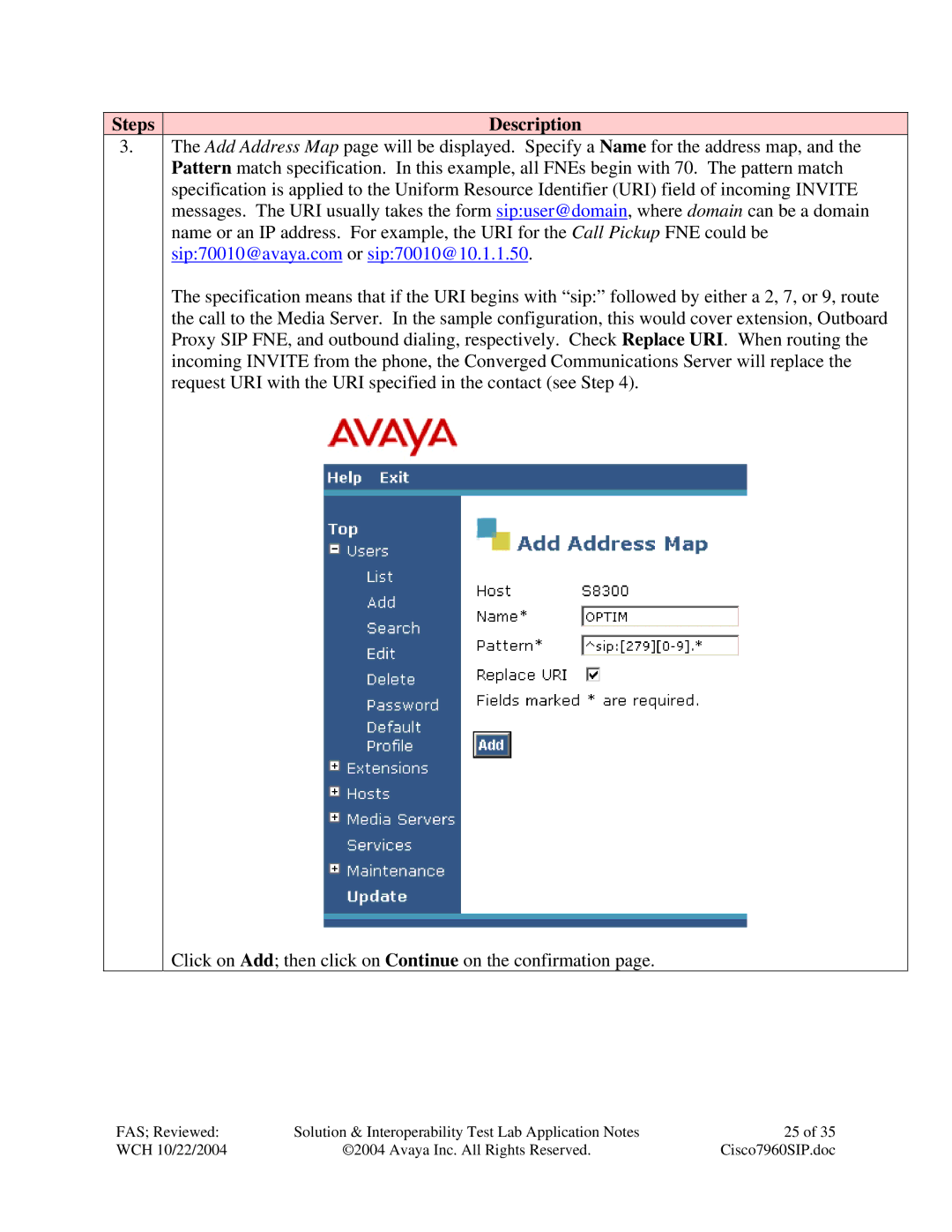 Avaya 7940, 7960 manual Steps Description 