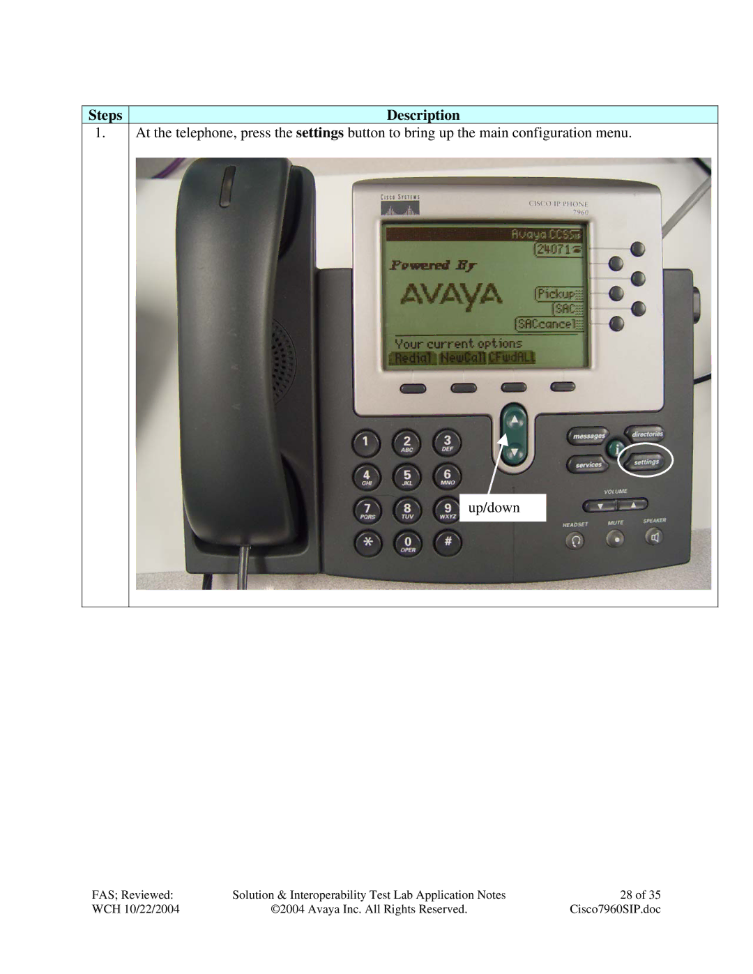 Avaya 7960, 7940 manual Steps Description 