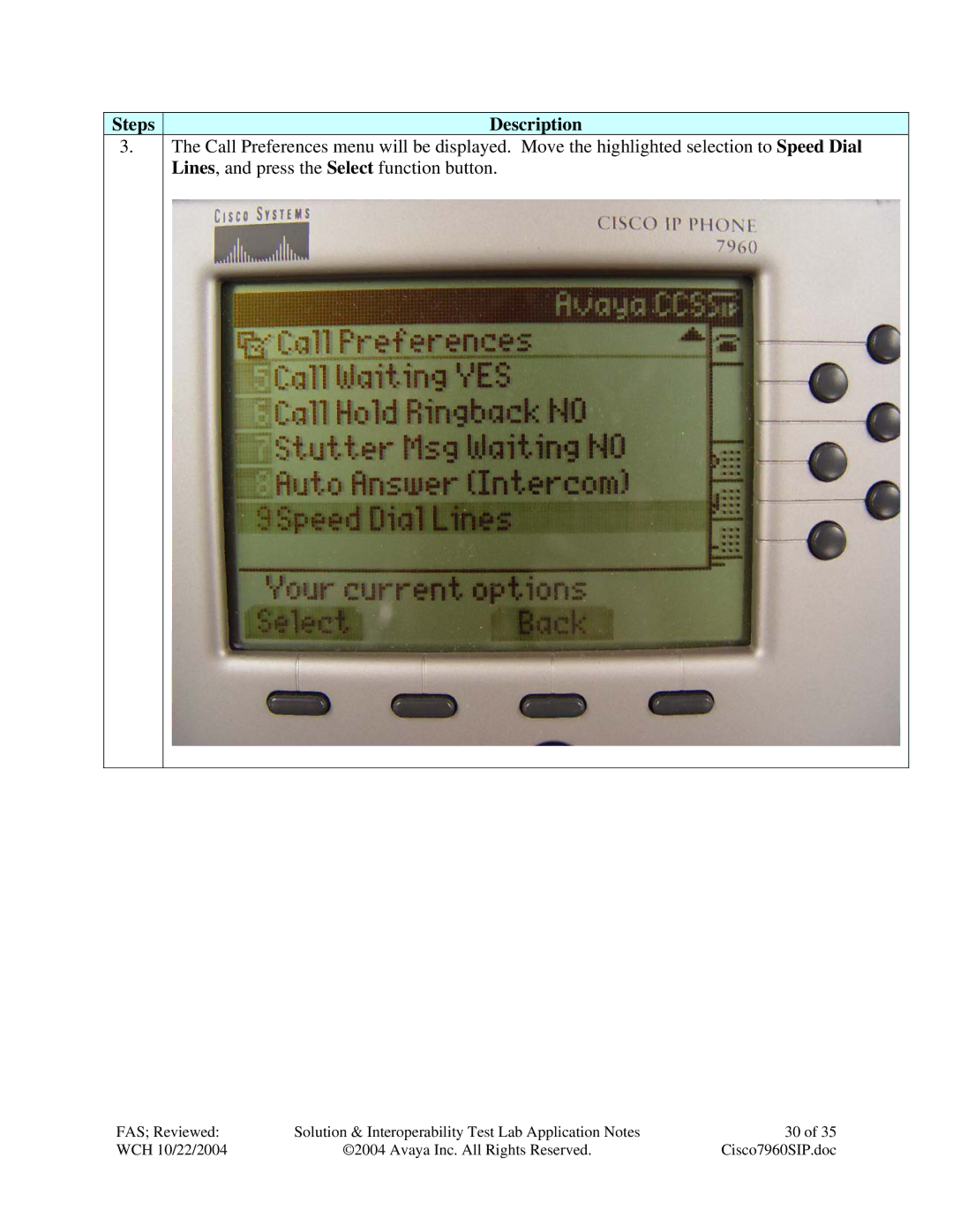 Avaya 7960, 7940 manual Steps Description 