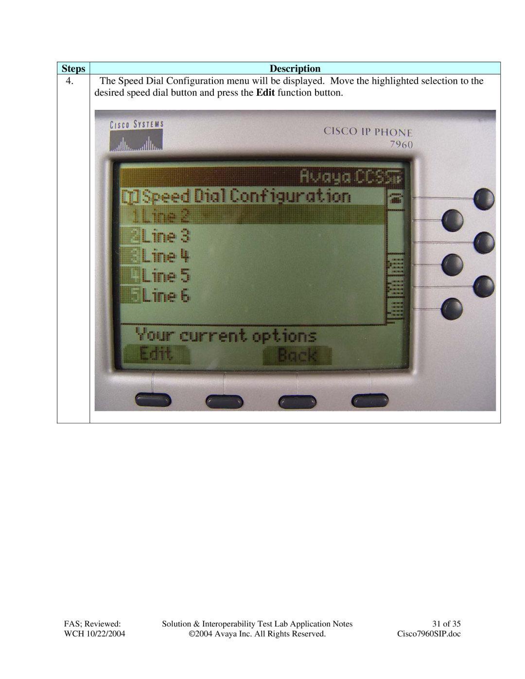 Avaya 7940, 7960 manual Steps Description 