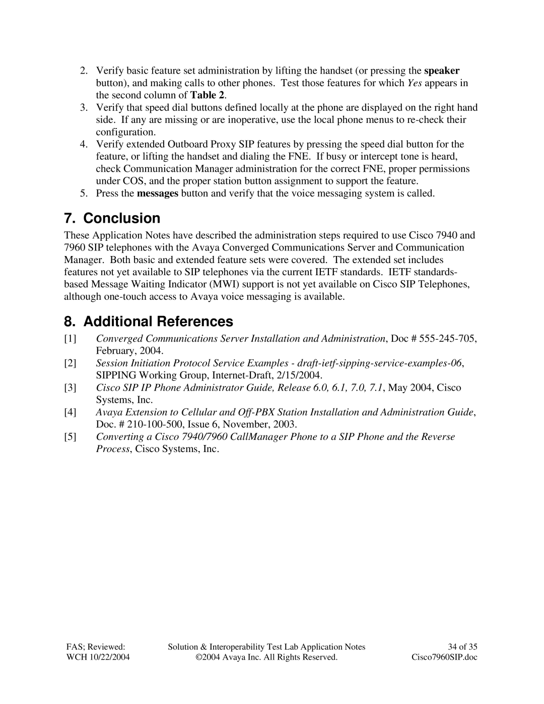 Avaya 7960, 7940 manual Conclusion, Additional References 