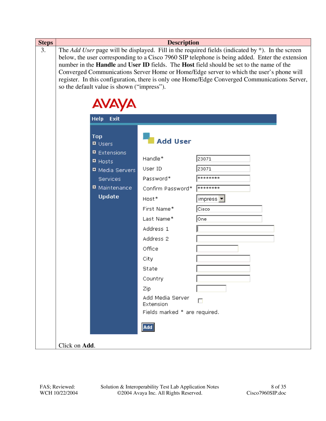 Avaya 7960, 7940 manual Steps Description 