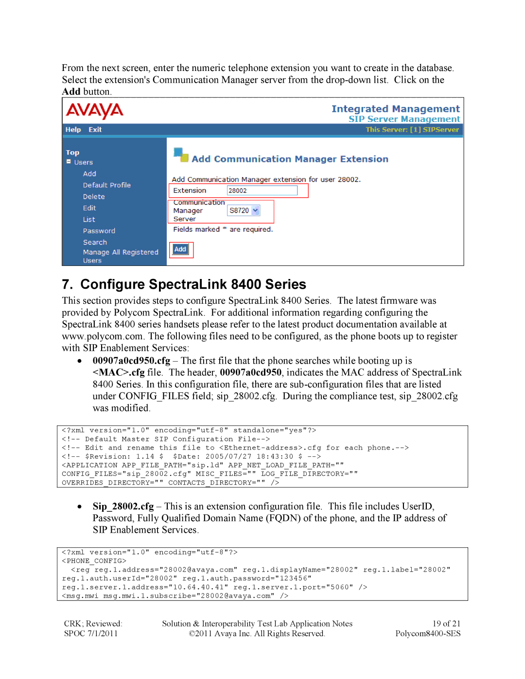 Avaya 8400-SES manual Configure SpectraLink 8400 Series 