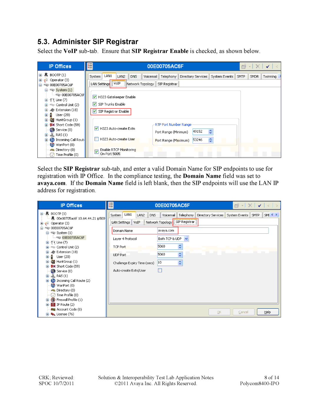 Avaya 8400 manual Administer SIP Registrar 