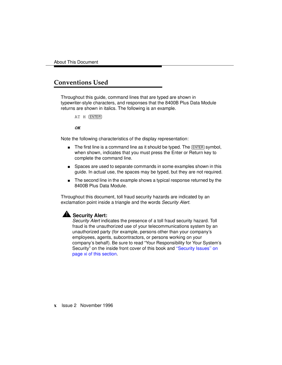 Avaya 8400B Plus manual Conventions Used, Security Alert 