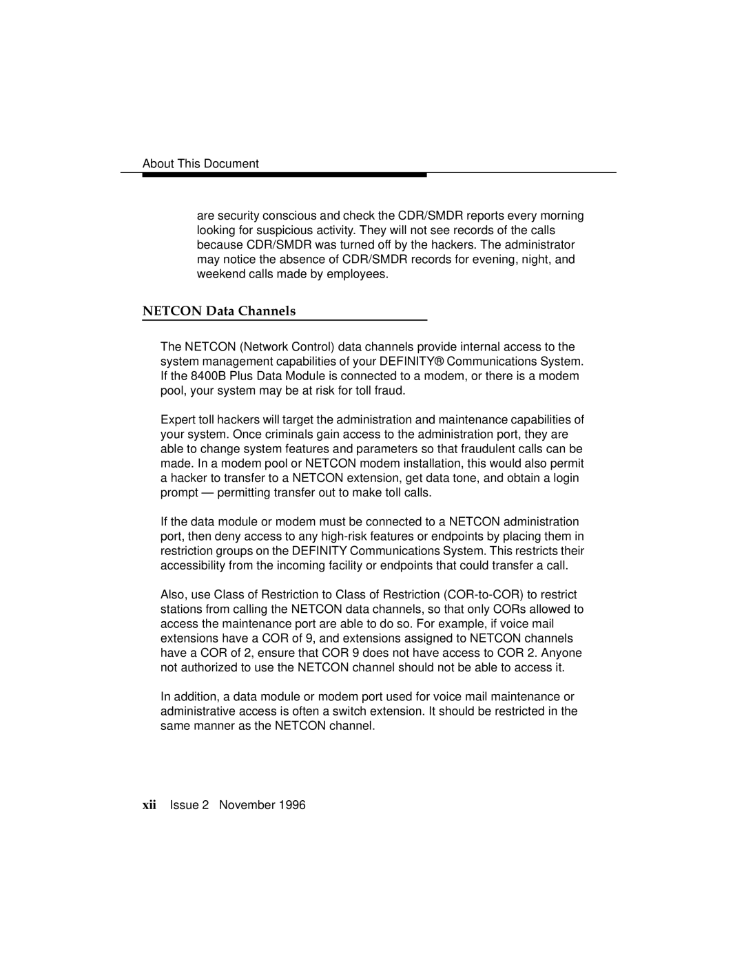 Avaya 8400B Plus manual Netcon Data Channels 