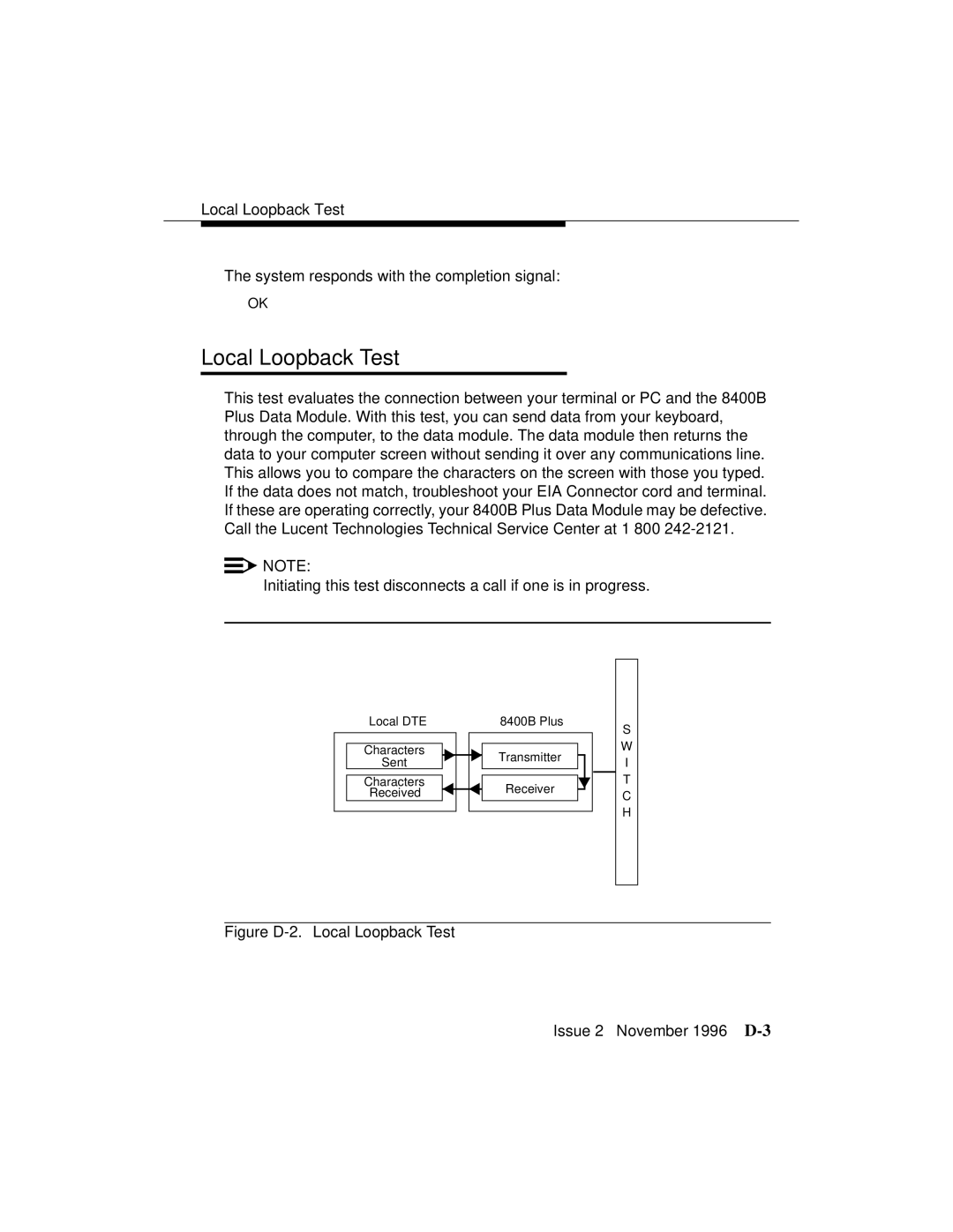 Avaya 8400B Plus manual Figure D-2. Local Loopback Test 